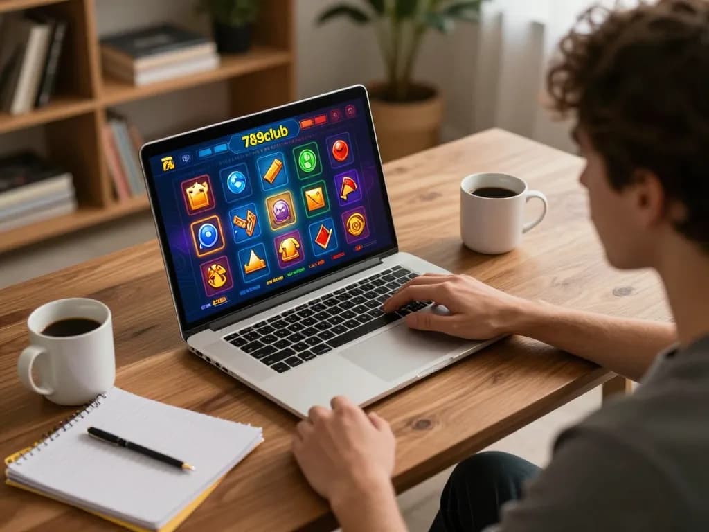 Engaging in online gaming with 789club at home, cozy setup with strategic notes.