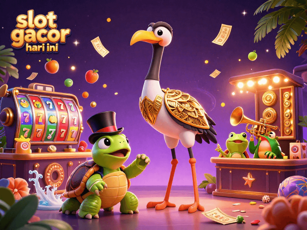 Engage with playful 3D characters celebrating jackpot wins in slot gacor hari ini, a vibrant casino scene.