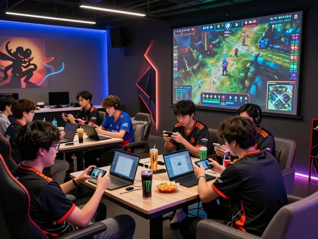Dota 2 betting enthusiasts engaged in live betting action with screens displaying match stats.