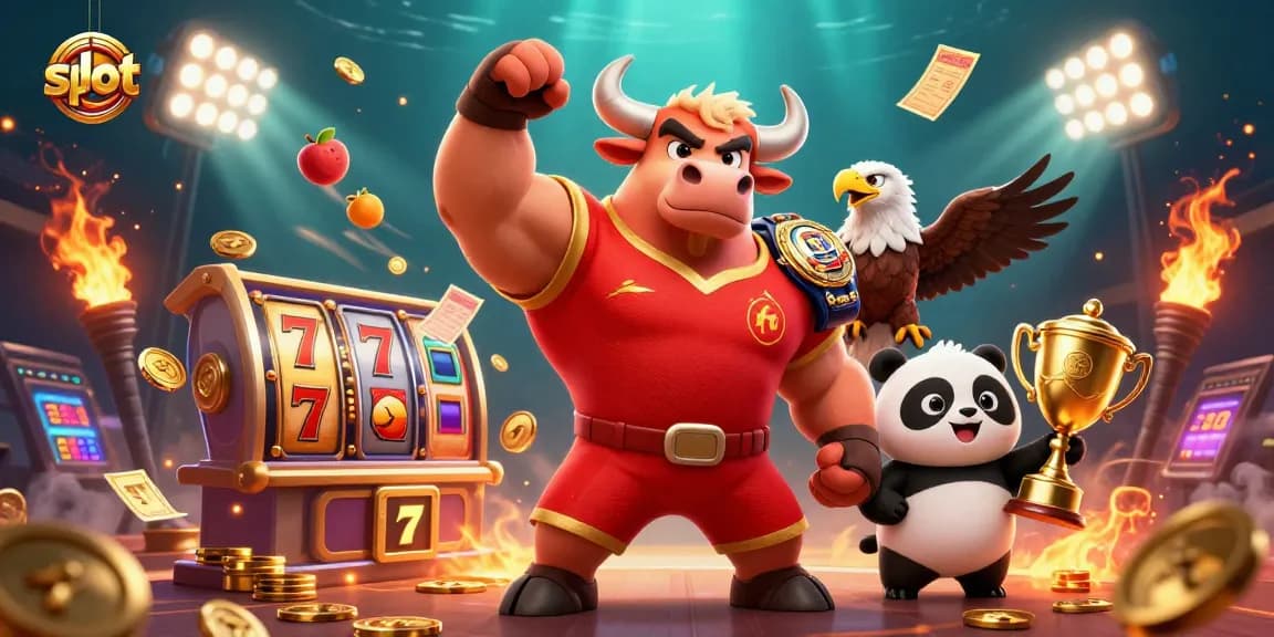 Menangkan slot dengan berbagai simbol dan karakter bersemangat dalam ilustrasi 3D menarik
