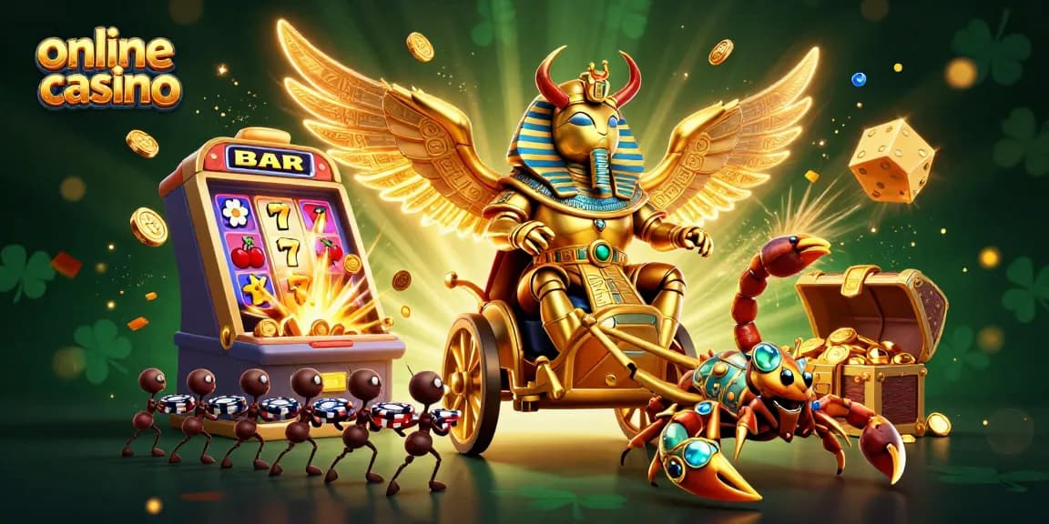 Engage with our vibrant online casino scene, featuring dynamic chariot action and classic gaming elements.