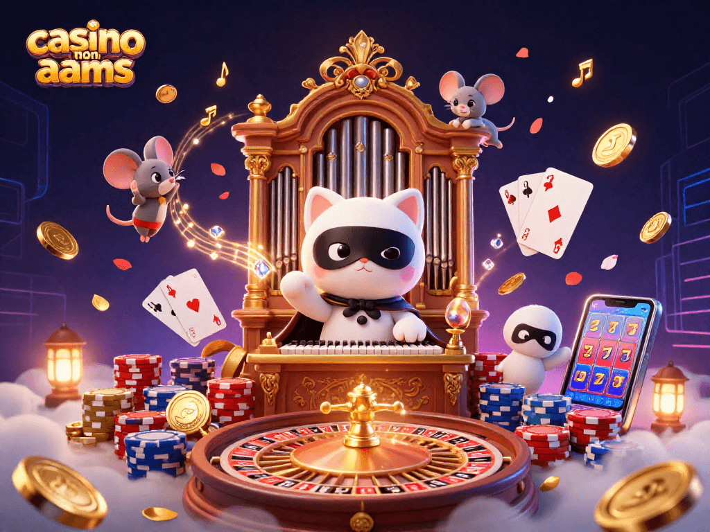 Scopri la magia del casino non aams con un gatto fantasma al suo organo, circondato da monete e gemme volanti.