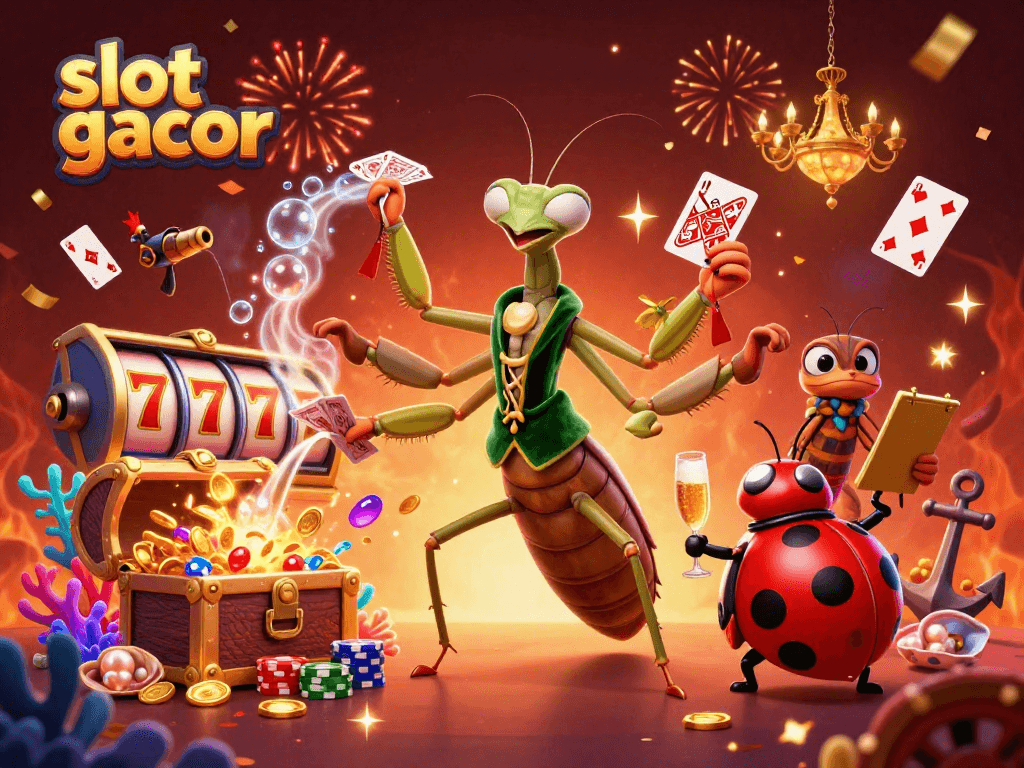 Experience thrilling slot gacor action with a vivid 3D illustration of casino characters.