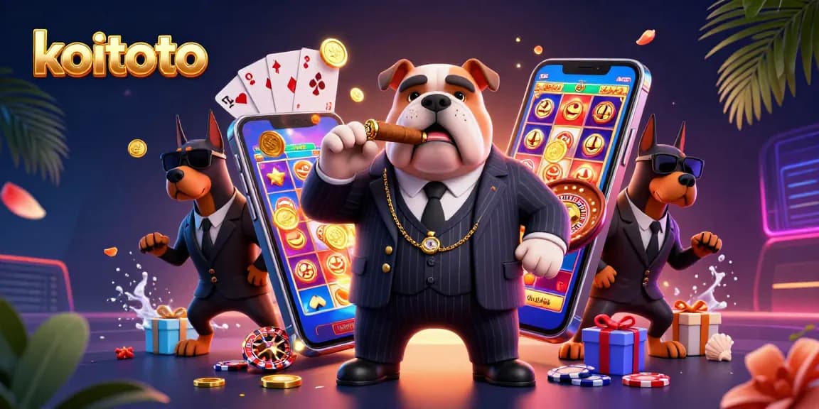 Koitoto memberikan pengalaman bermain slot gacor online dengan dua anjing bodyguard di samping bos mafia bulldog.