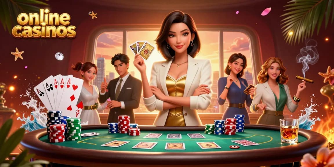 Experience online casinos with our glamorous Asian dealer and vibrant gaming atmosphere.