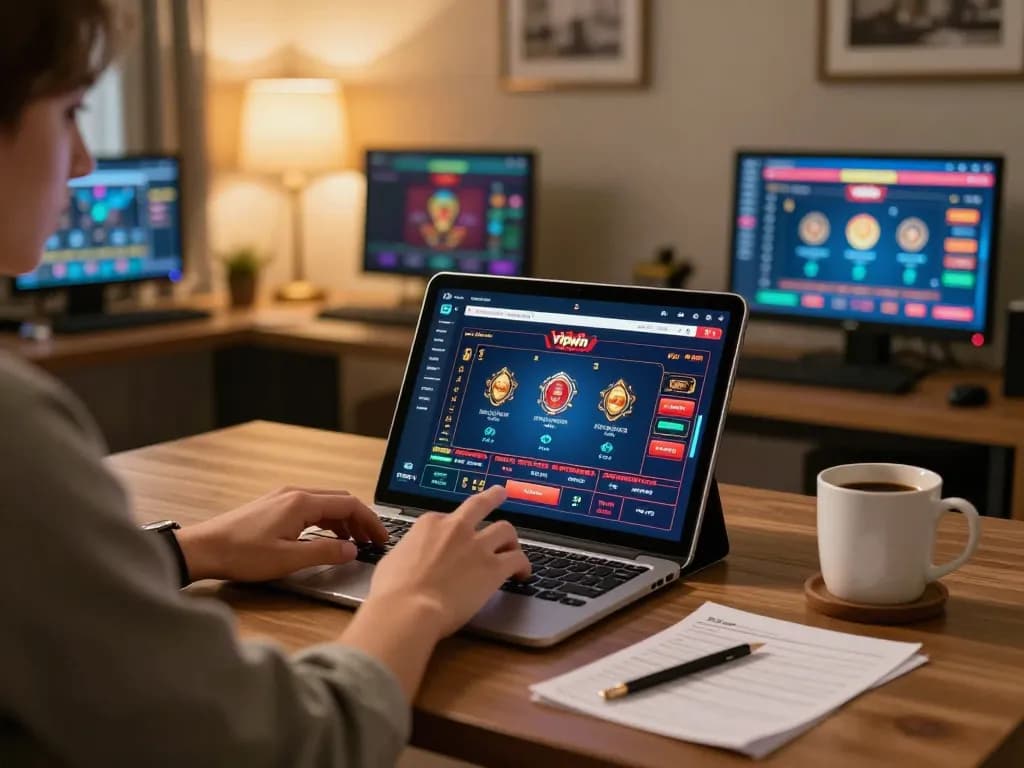 Engaging in vipwin online casino gameplay from a stylish home office setup.