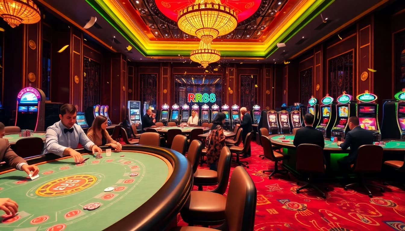Action-packed gaming scene at https://rr88.mov/ featuring casino tables and excited players.