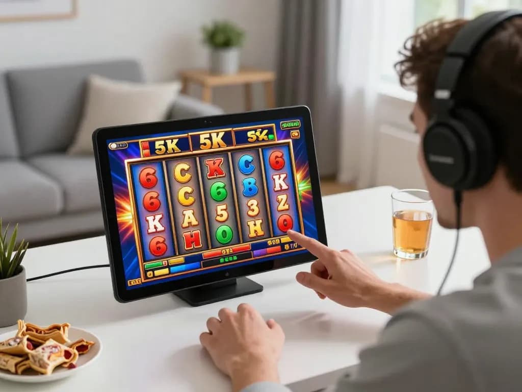 Player engaged with slot 5k game on mobile device showcasing vibrant winning animations.