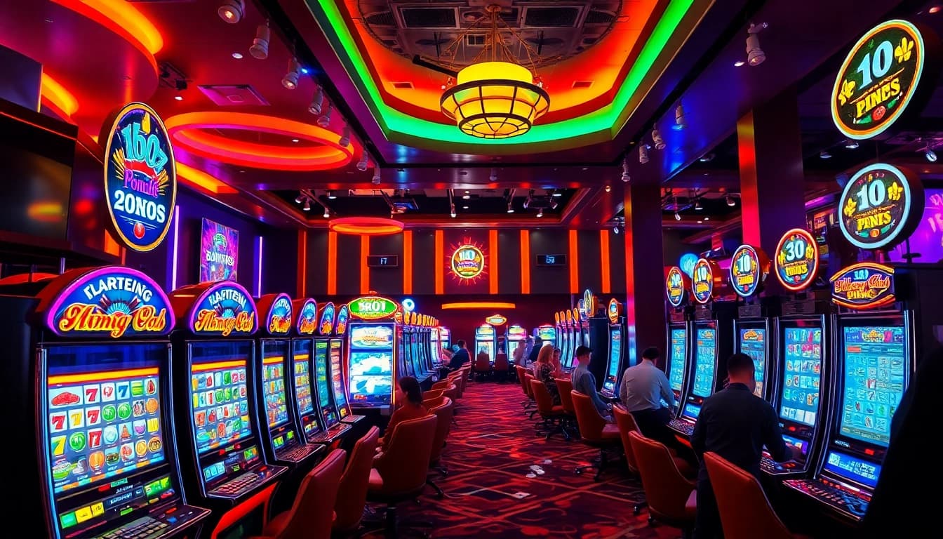 Casino gaming excitement at casinospielen.de with bright machines and engaged players.