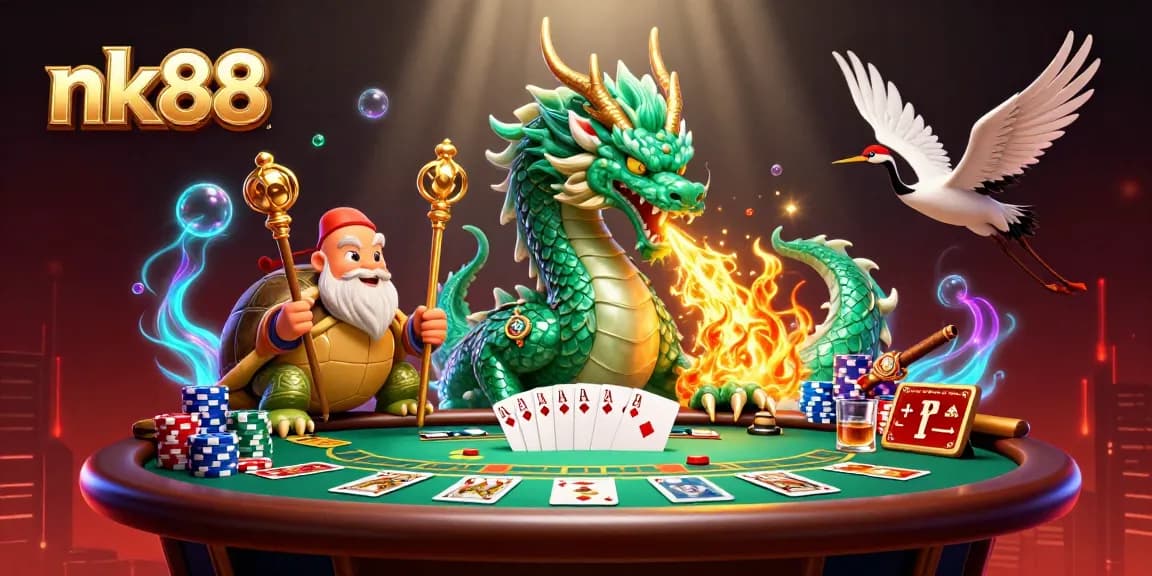 Engage in thrilling betting action at nk88 with dynamic 3D casino illustration featuring iconic dragon.
