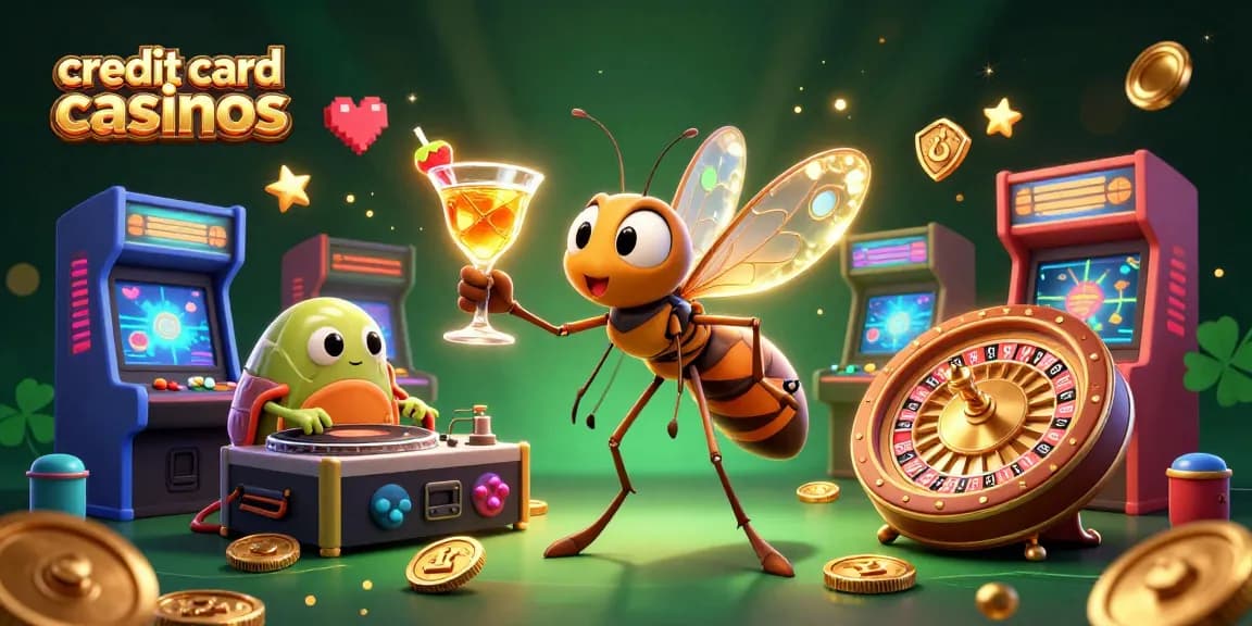 Experience the excitement at credit card casinos with vibrant characters and gold coins.