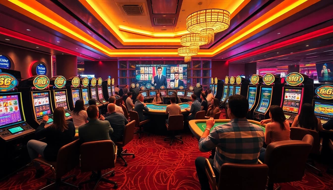 Exciting scene at 66club's online casino with players and vibrant games.
