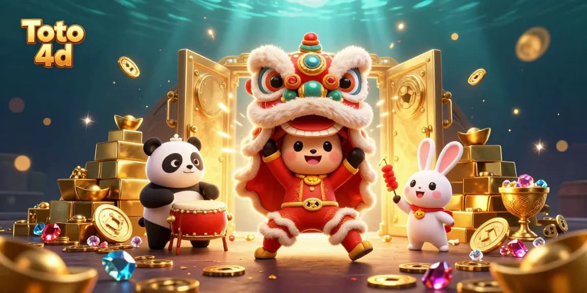 Engage with Toto 4d as characters celebrate with treasures in a vibrant casino-themed scene.