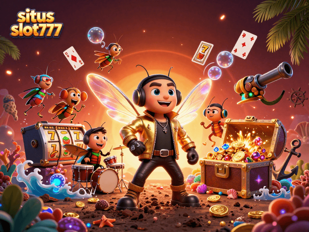 Experience winning thrills at situs slot777 with a vibrant 3D illustration of casino excitement and energy.