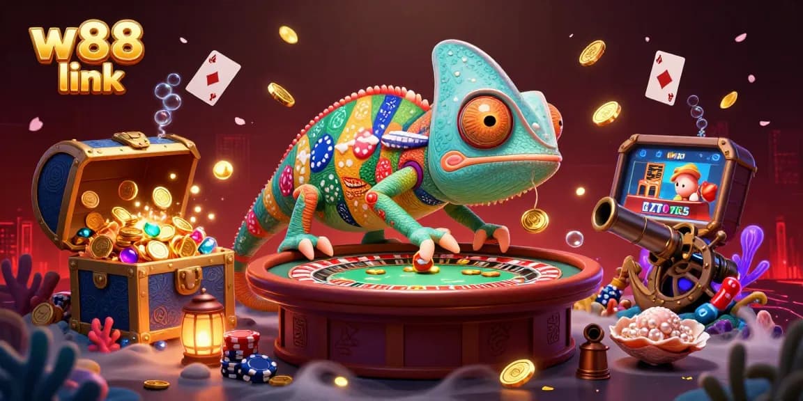 Experience the excitement of betting with the vibrant w88 link illustration showcasing dynamic casino elements and engaging characters.