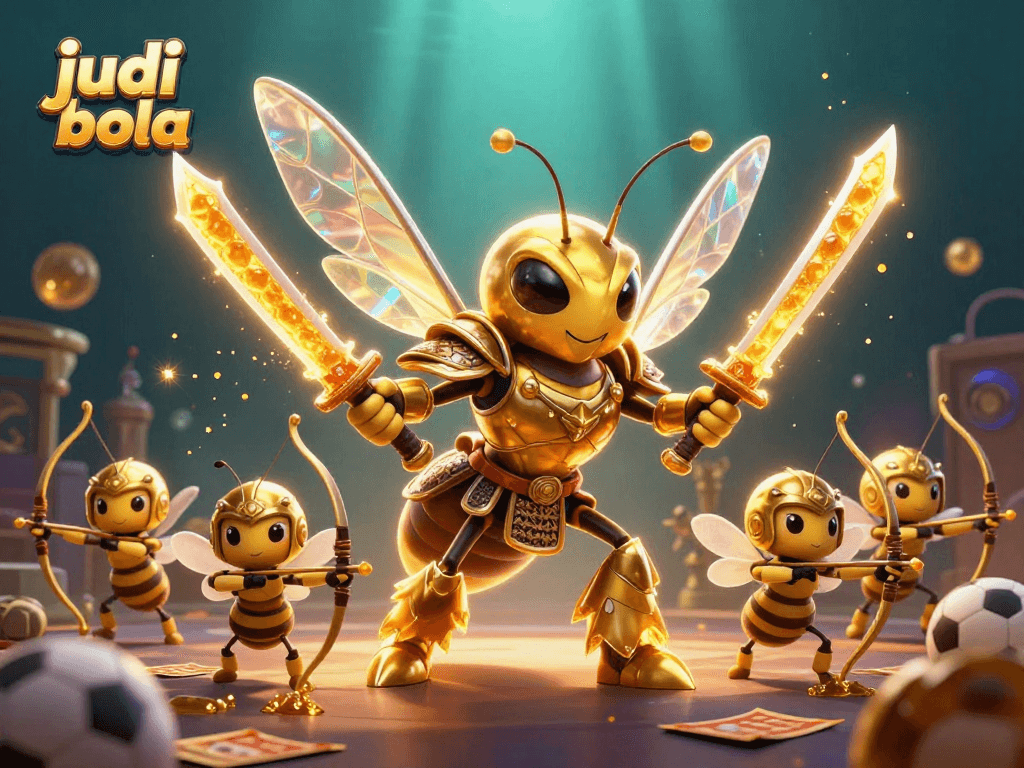 Engage with judi bola strategies and wins in a vibrant 3D casino scene featuring sports elements.