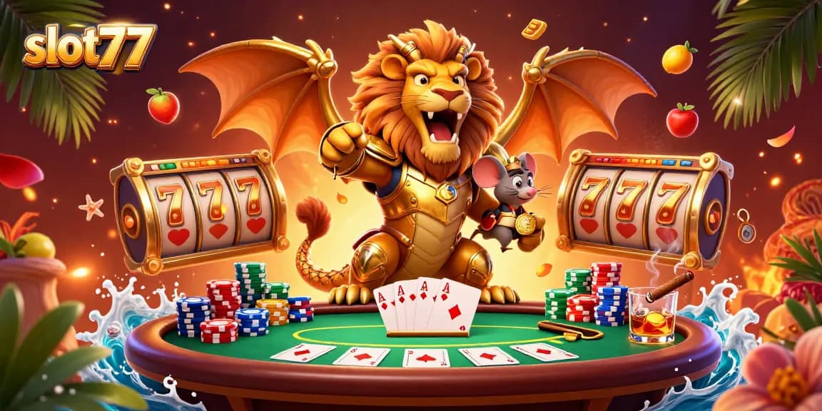 Spin to win big with slot77 in this vibrant casino scene featuring thrilling slot elements.