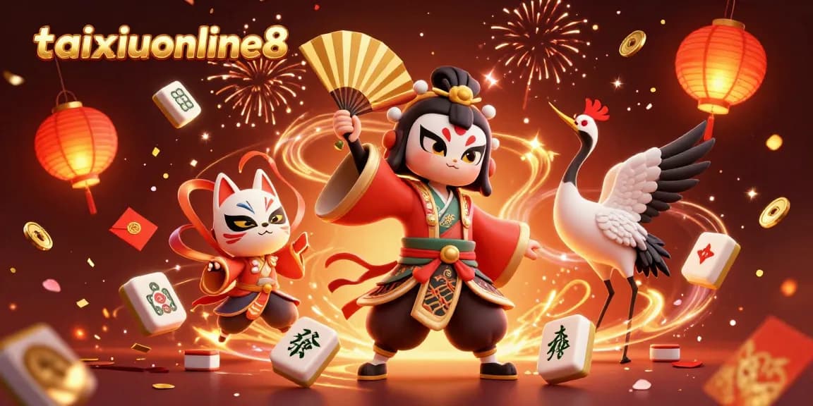Play thrilling games at taixiuonline8 with 3D kabuki warrior and vibrant decorations.