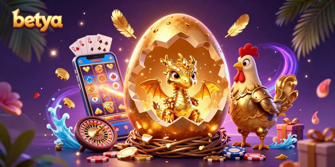 Betya showcases a dazzling golden dragon and poker chips amidst exciting casino elements in a vibrant scene.