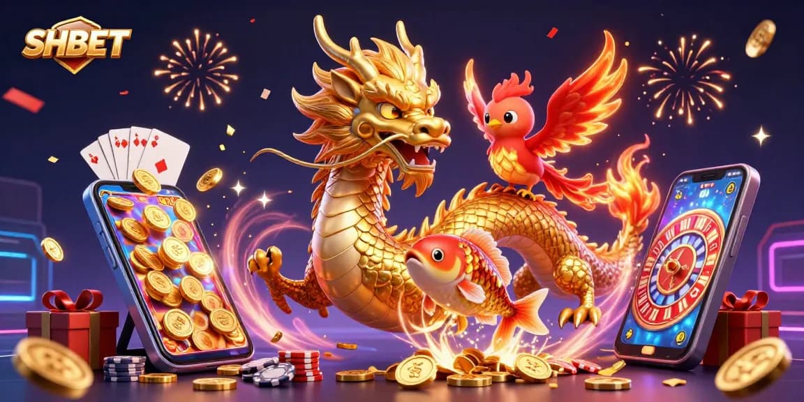 Experience SHBET's exciting world with a powerful dragon, phoenix, and rich casino elements!