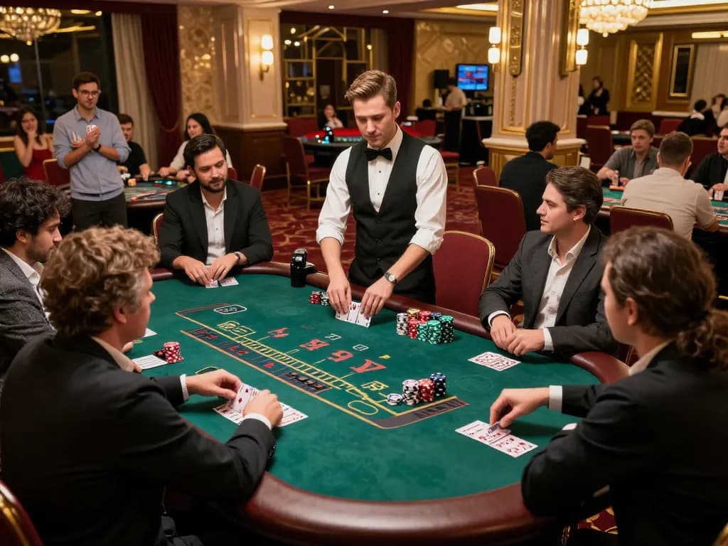Players enjoying a strategic game of blackjack at XX88 casino with vibrant atmosphere.