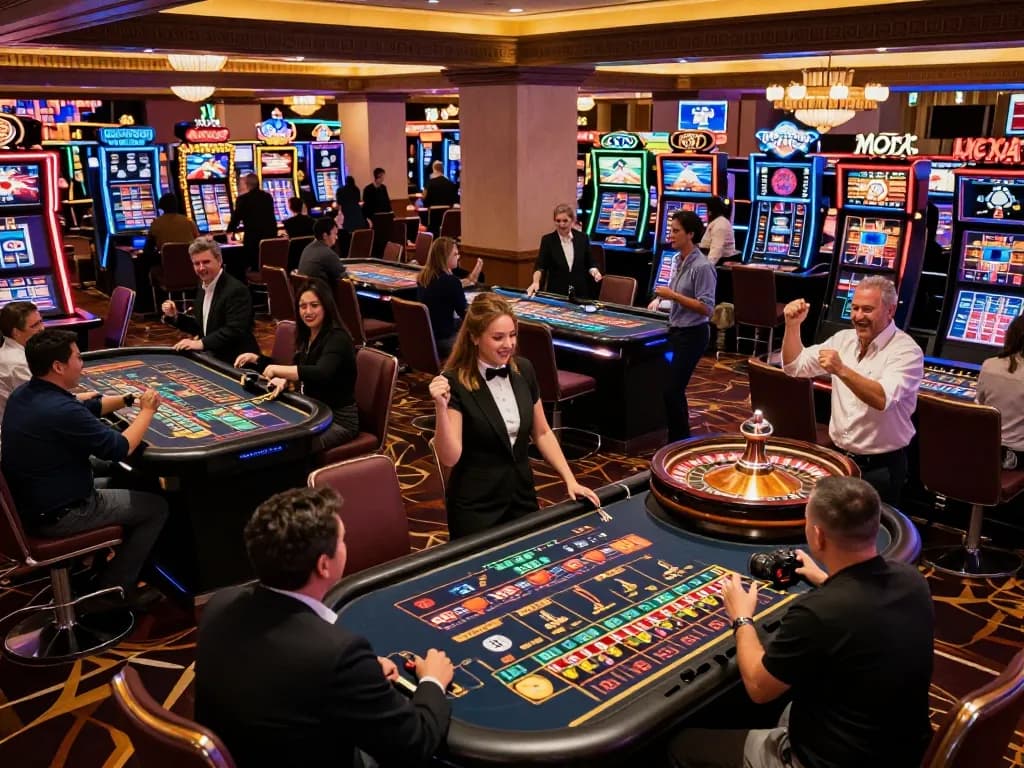 Players placing bets and experiencing excitement at btopcshop roulette tables in a vibrant casino