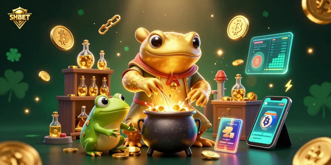 Join SHBET for an exciting gold-transmuting adventure in this vibrant casino illustration.