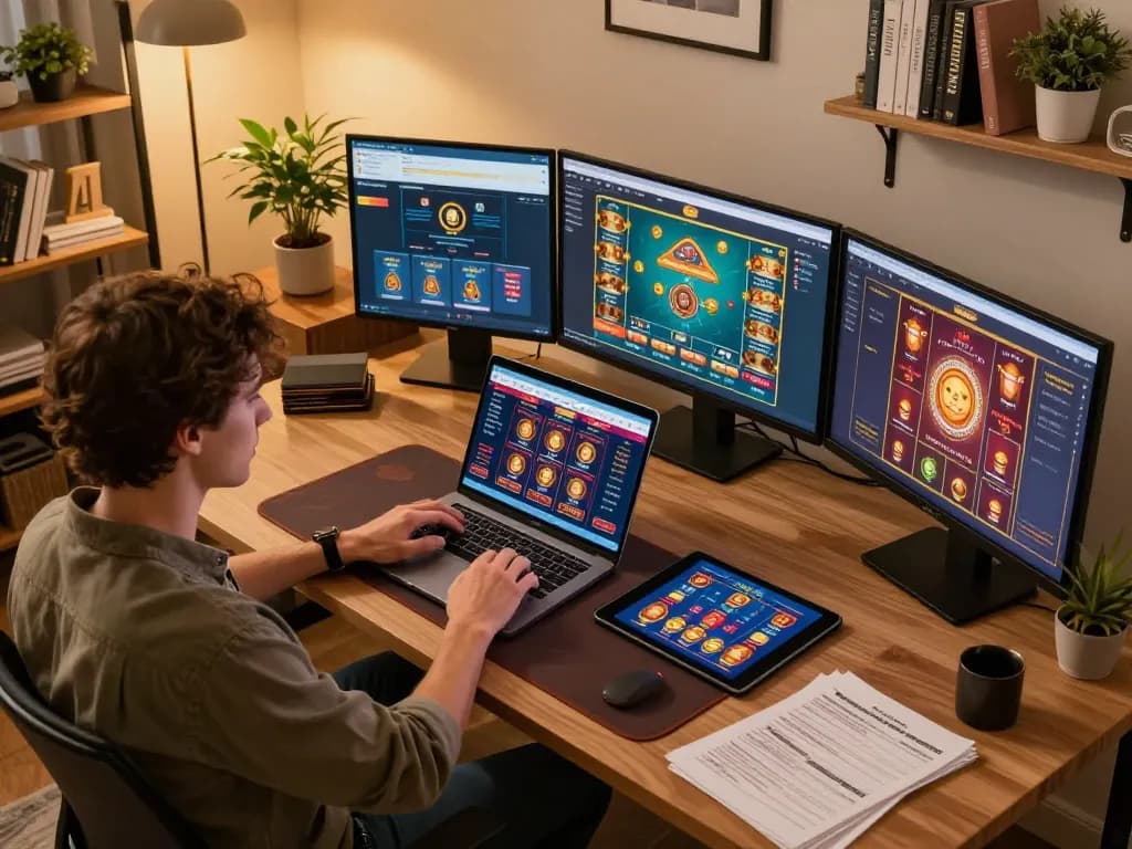 open88 online gaming setup showcasing player engaging with casino games in a cozy home environment