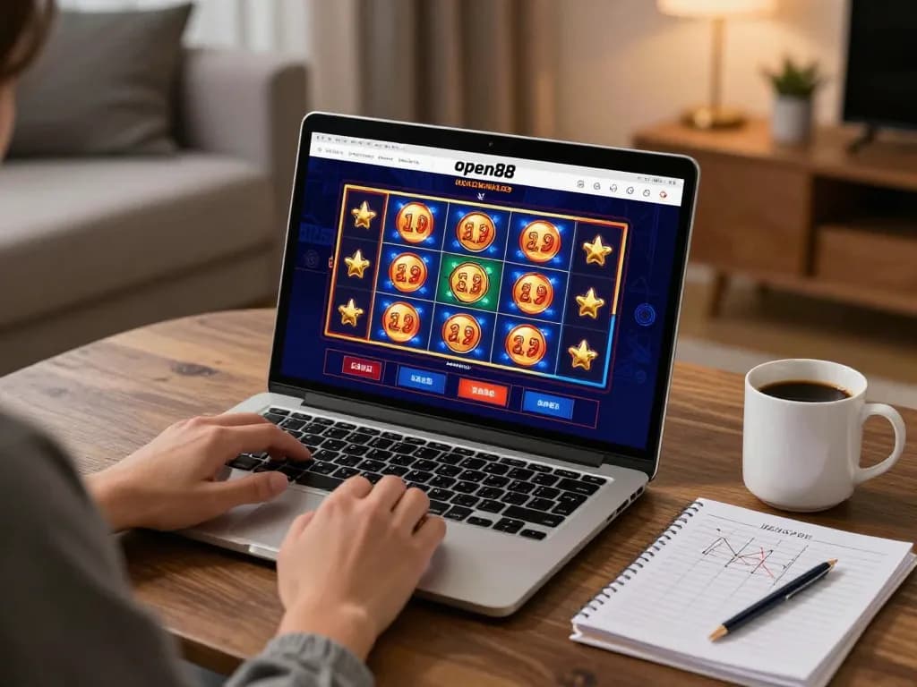 Engaging with the open88 online casino experience through a laptop at home.