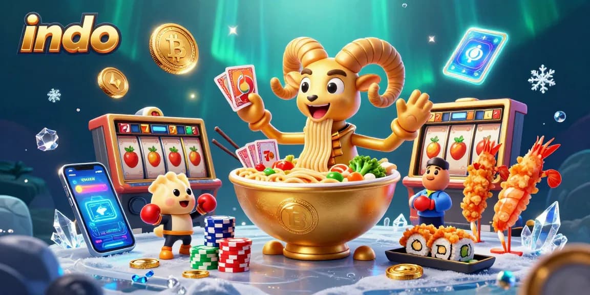 Experience high-stakes gaming with indo's vibrant casino representation featuring animated characters and crypto elements.