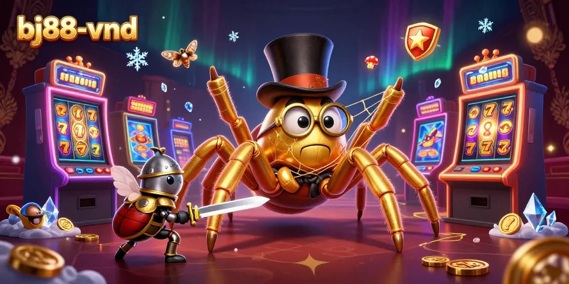Experience the thrill of gaming with bj88-vnd's vibrant casino scene featuring interactive slots and engaging characters.