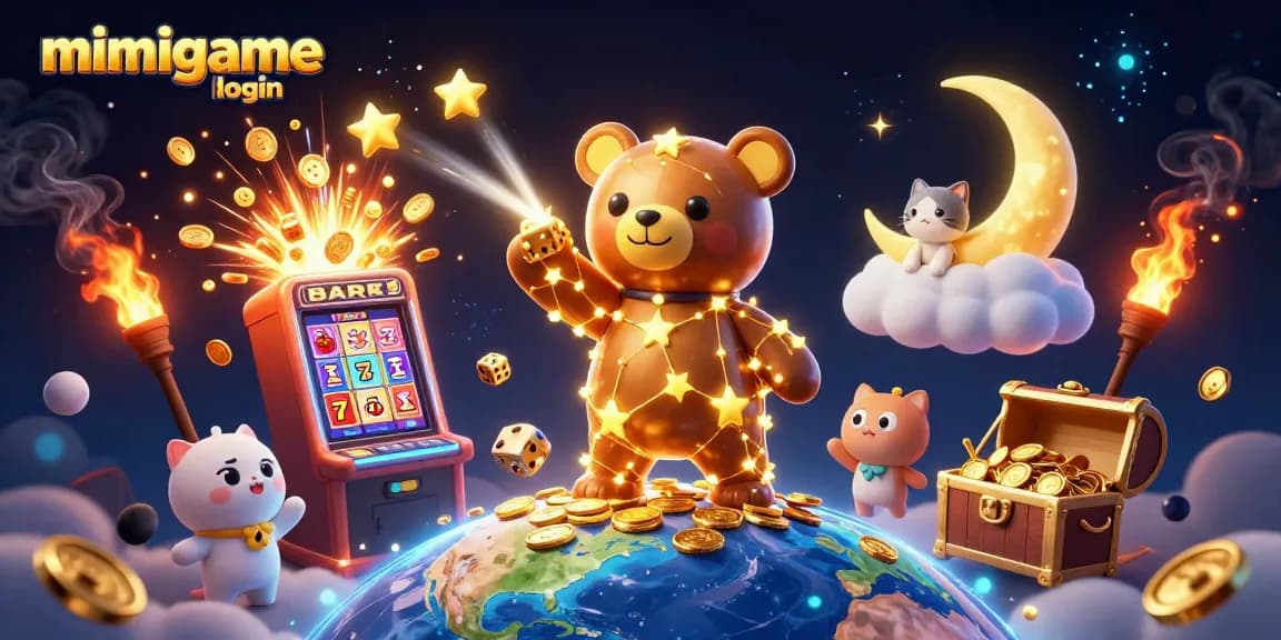 Experience the thrill of MIMIGAME login with vibrant 3D casino illustrations showcasing winnings.
