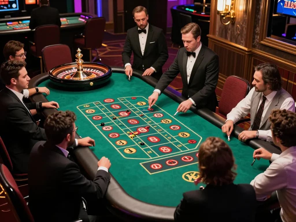 Players placing bets and enjoying excitement at Hi88's live roulette table, capturing thrilling casino atmosphere