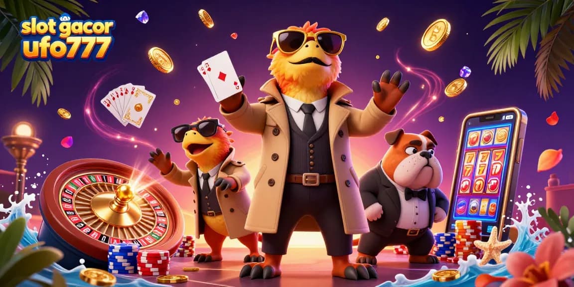Spin and win with slot gacor ufo777 in this vibrant 3D casino illustration.