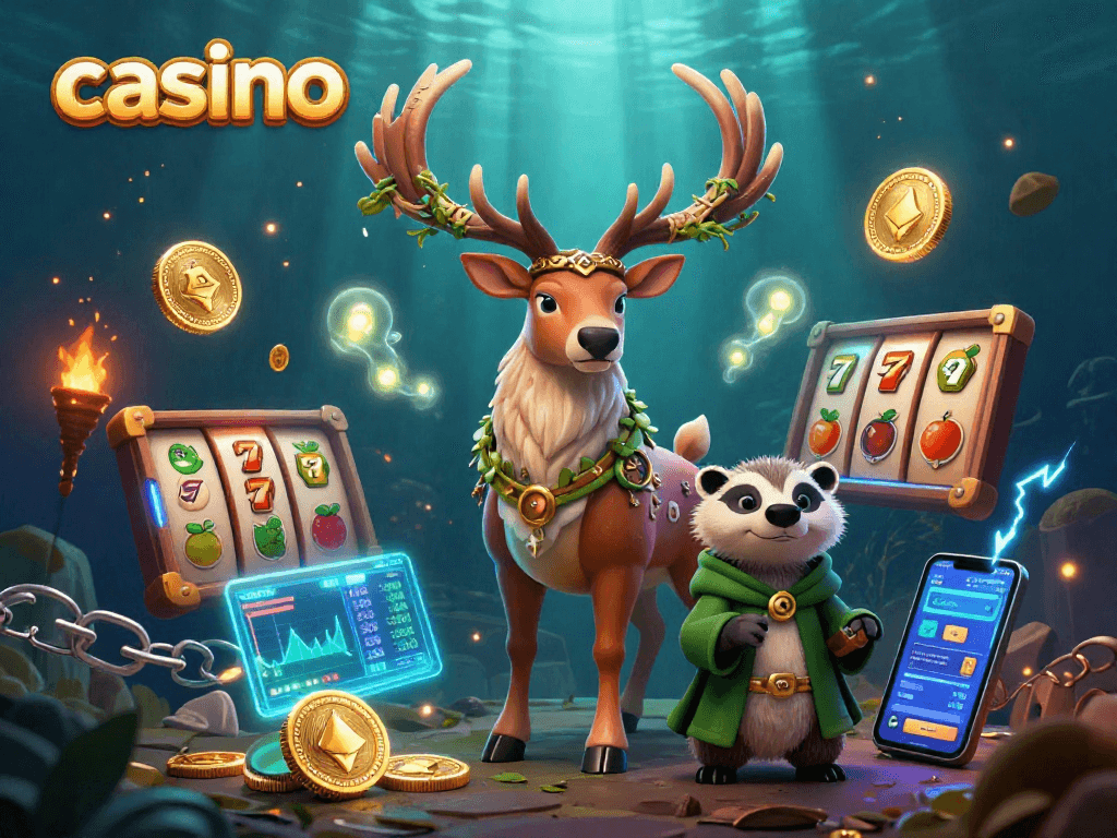 Experience thrilling slots action with a Celtic stag and glowing symbols in this vibrant casino illustration.
