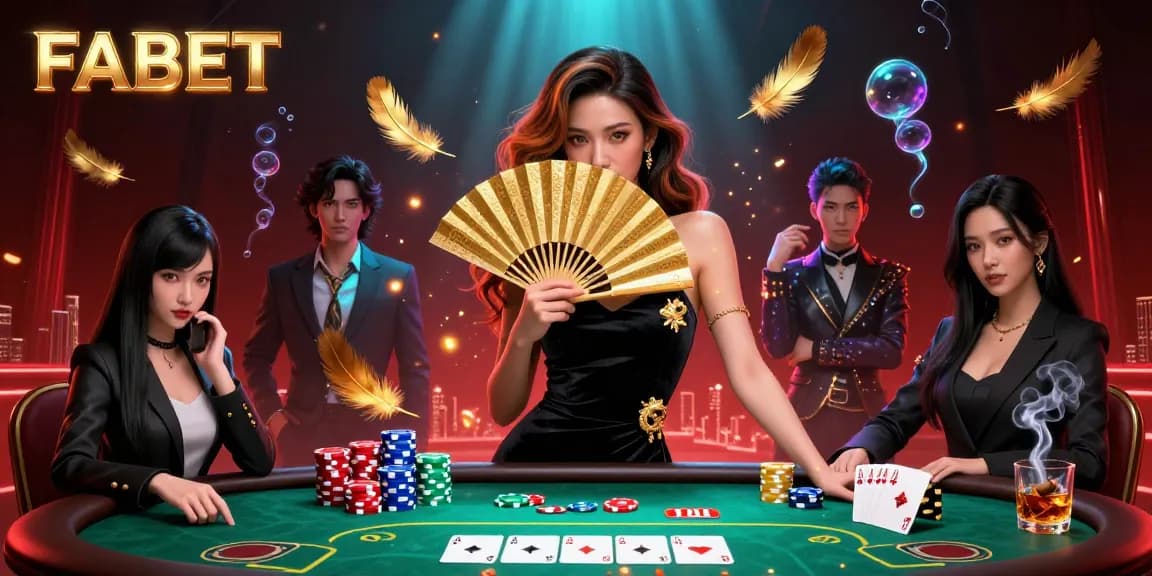 FABET showcases a vibrant 3D illustration of a captivating dealer amidst a dynamic poker scene.
