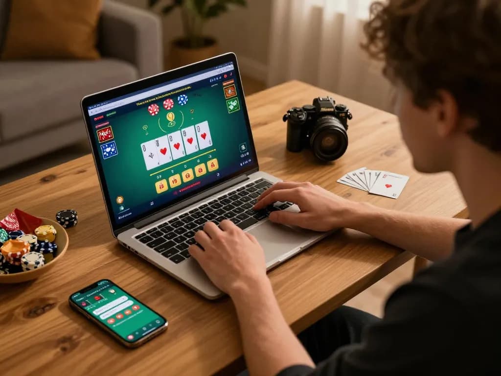 Pemain terlibat dengan permainan blackjack di laptop, menjelajahi tautan ggdewa777 untuk kesenangan kasino online