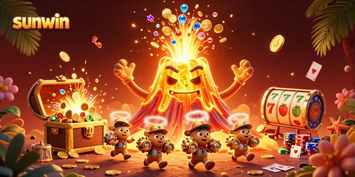 Experience thrilling wins with sunwin's vibrant 3D casino illustration featuring rich game symbols and treasures.