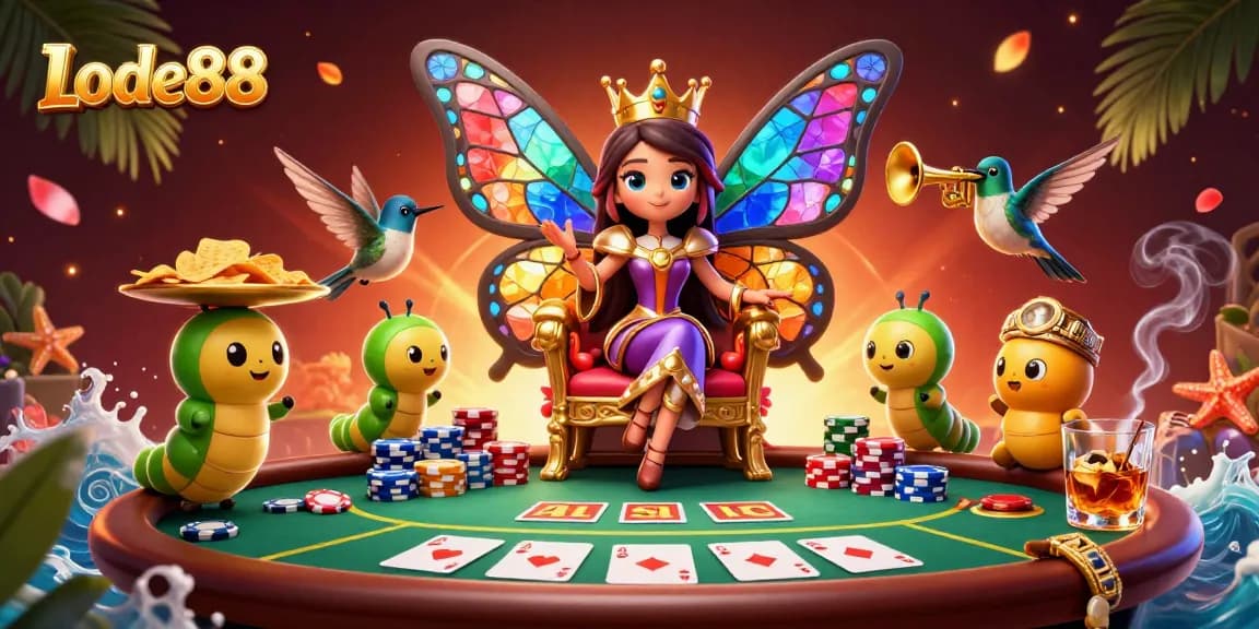 Engage with Lode88 for exciting poker adventures under a vibrant 3D casino scene.