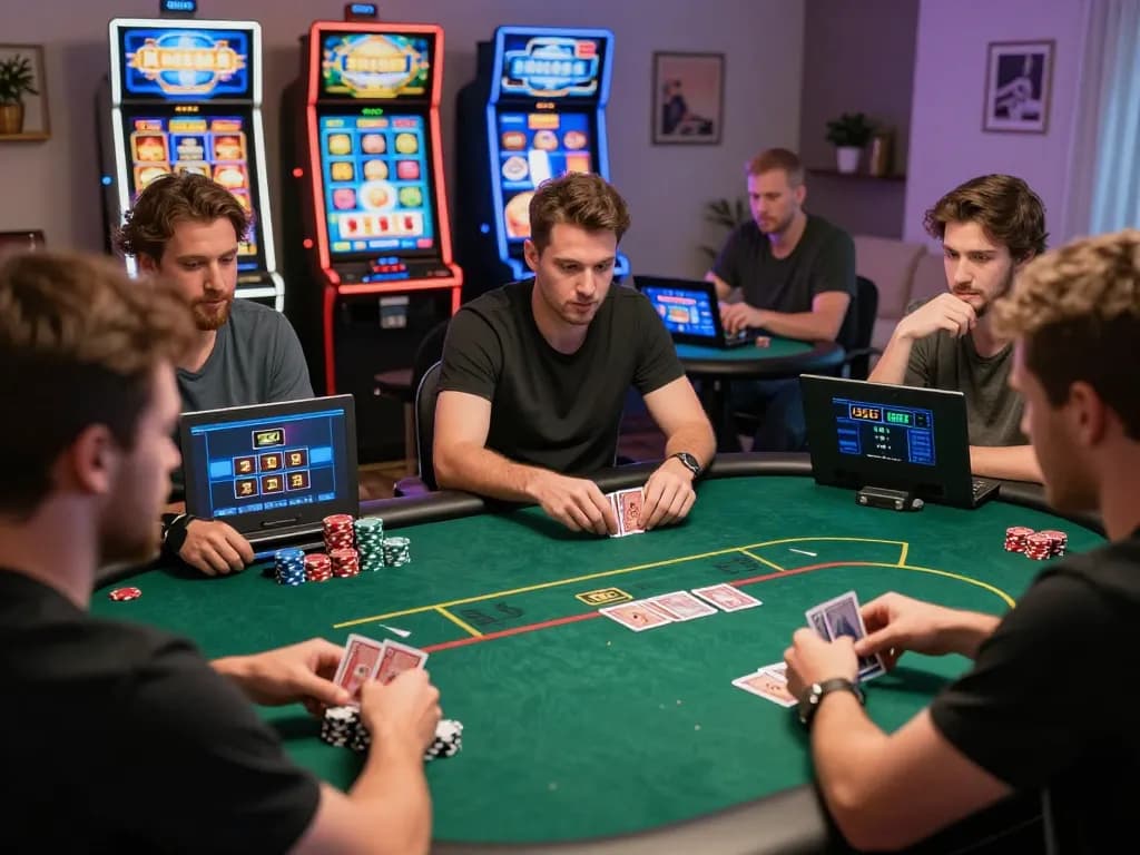Poker88 players strategy session at an online poker table with lively gameplay and focused expressions.