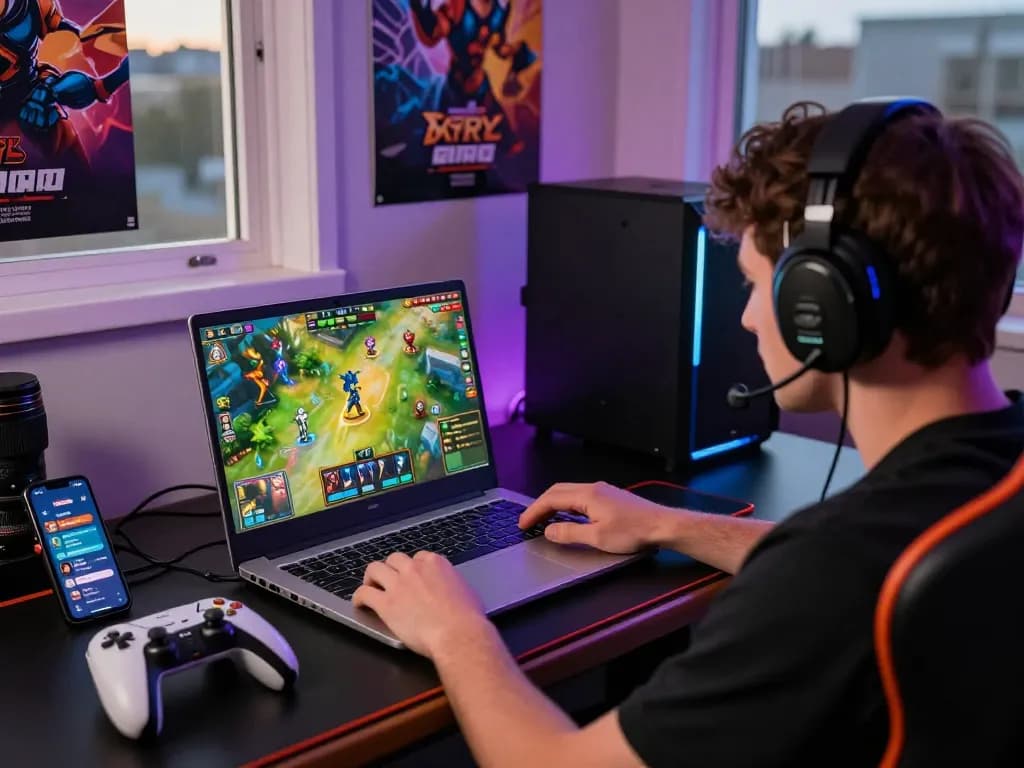 Player focused on link vào sunwin gaming session with vibrant graphics and gaming gear.