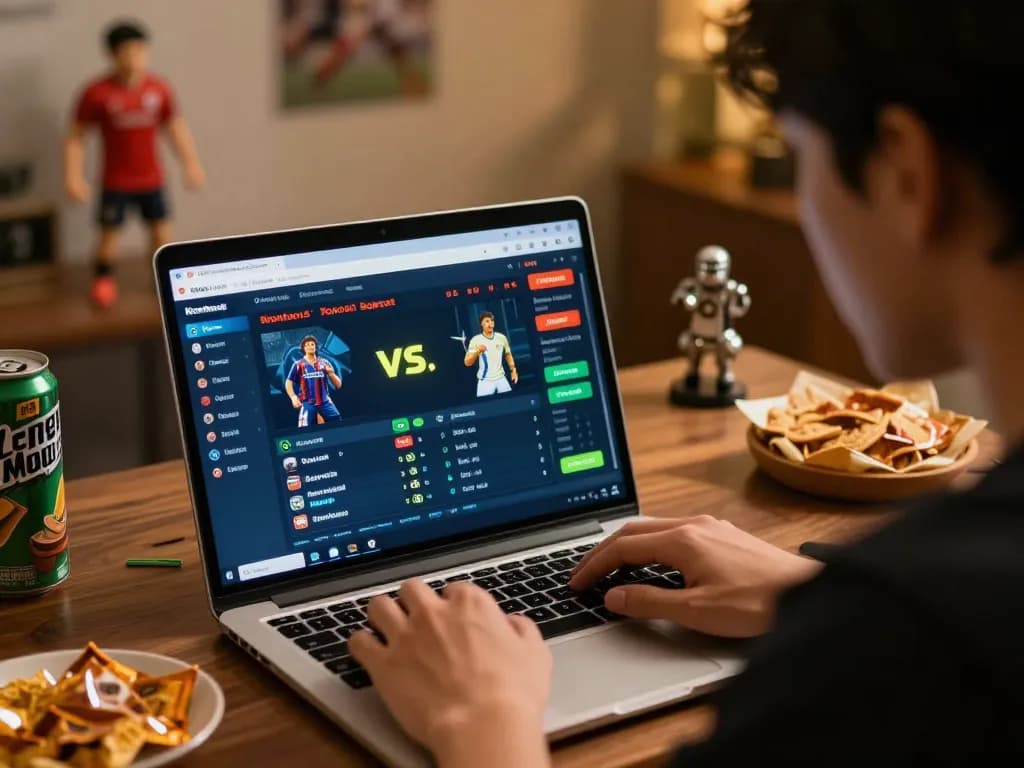 Engaged bettor analyzing odds on Keonhacai5, immersed in sports betting excitement