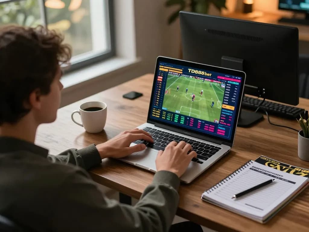 Engaging in a TD88 bet on a laptop while tracking odds and strategies in a comfortable setting.