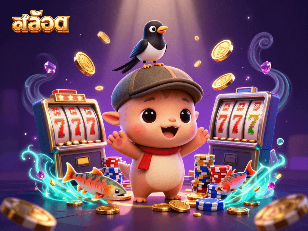 Play  สล็อต with vibrant 3D characters and dynamic casino elements in a magical underwater scene.