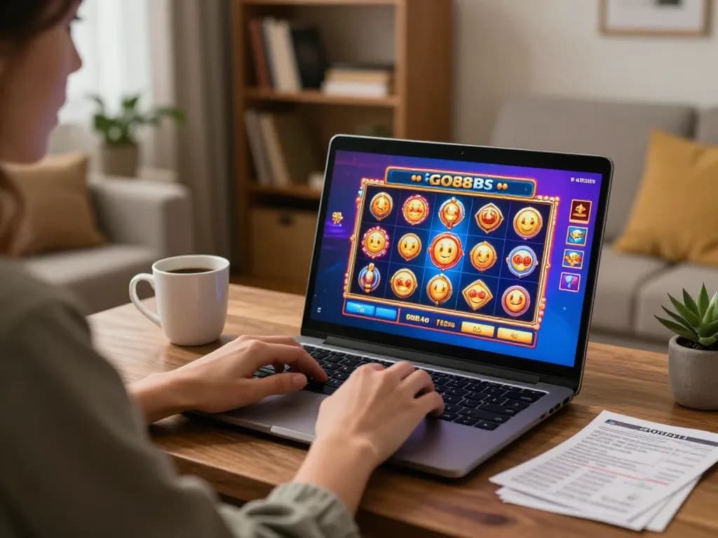 Engaging scene of a person using GO88 app on laptop for an exciting casino gaming session.