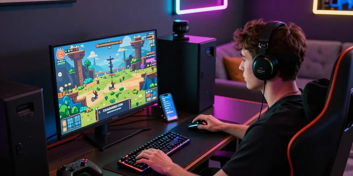 Dynamic player enjoying immersive online gaming on https://cikagames.com/ with vibrant setup and engaging atmosphere.