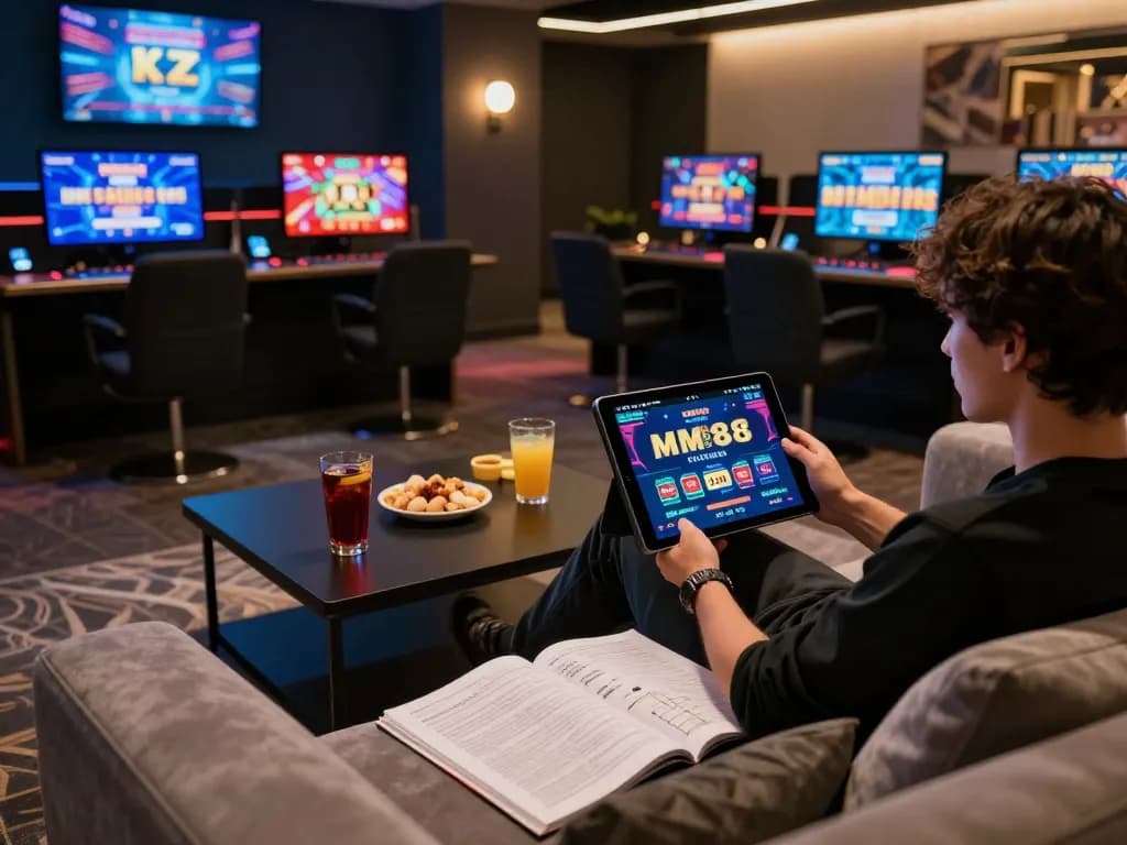 MM88 online gaming scene with player analyzing strategy during a casino session