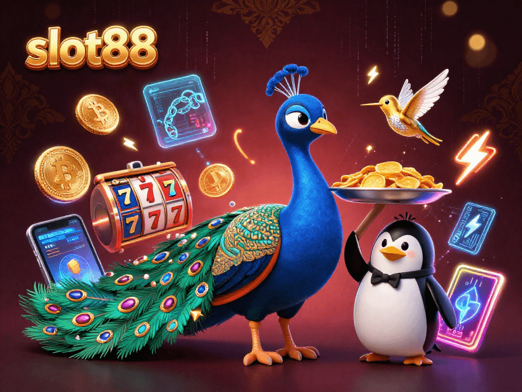 Engage with slot88 by spinning vibrant reels featuring colorful symbols and crypto elements.