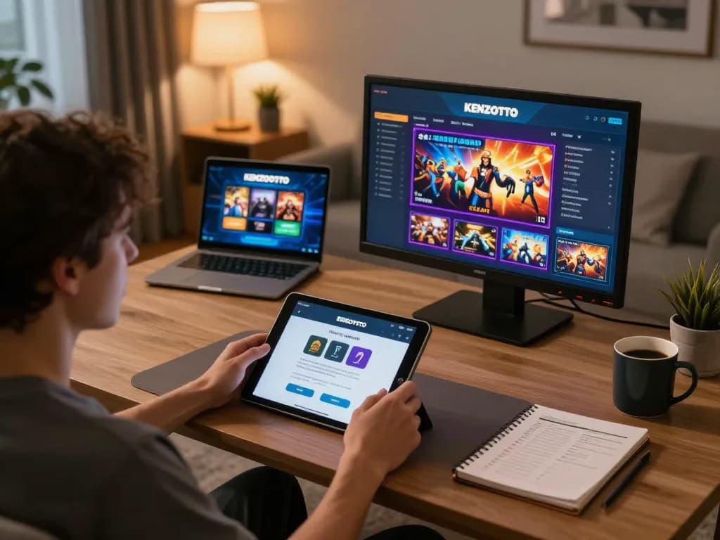 Terlibat dalam KENZOTOTO login di tablet untuk permainan judi online dengan pengaturan rumah yang nyaman
