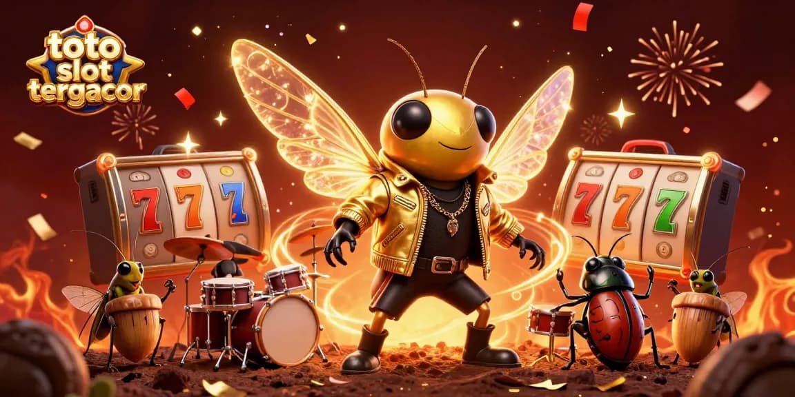 Experience excitement with a dynamic scene of toto slot tergacor characters celebrating around slot reels and jackpots.